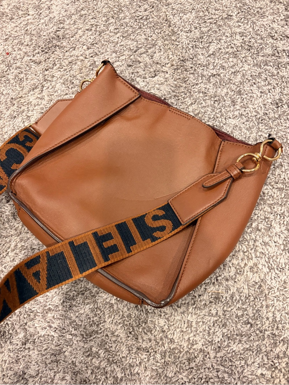 Stella McCartney Brown Faux-Leather Crossbody with Branded Jacquard Strap - Picture 13 of 14